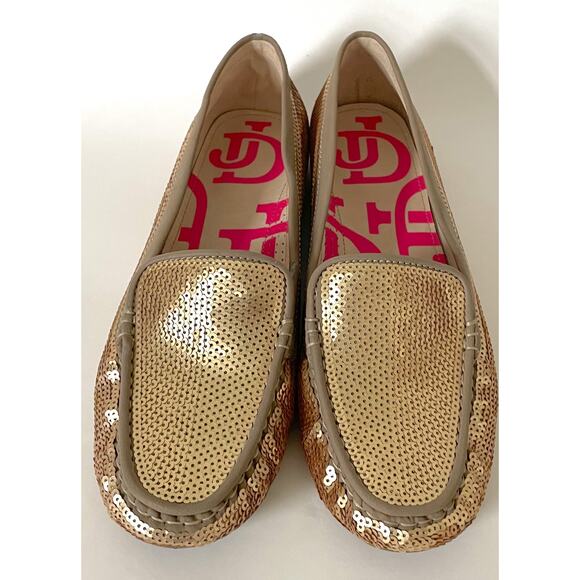 Joan & David Sequin Flat Loafer Gold Size 10 - Picture 2 of 9